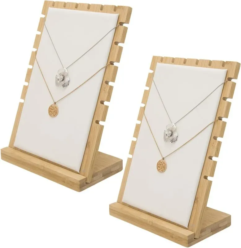 MyGift Bambus- und Holz-Doppelpaneel-Halskettenständer für Tischplatten, 2-teiliges Set