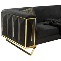 JVMöbel Designer 3 Sitzer Sofa gepolstert Edelstahl Gold Schwarz, Wohnzimmer