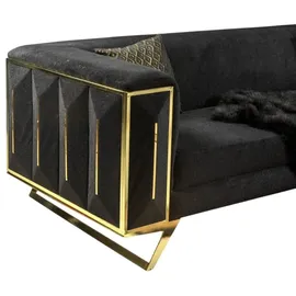 JVMöbel Designer 3 Sitzer Sofa gepolstert Edelstahl Gold Schwarz, Wohnzimmer