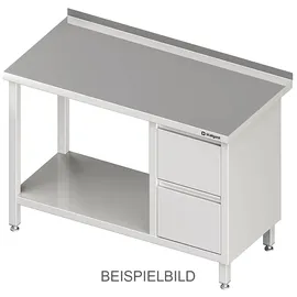 Stalgast Arbeitstisch mit Grundboden, 2800x700x850 mm, mit 2er Schubladenblock links, ohne Aufkantung, verschweißt