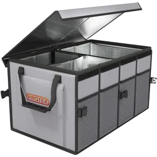 PROTEX Kofferraum Organizer [Testsieger 2024] 70 L Kühltasche - Faltbare Kofferraumtasche mit Deckel - XXL Kofferraumbox mit Wärme- & Kältedämmung - Praktisch & Wasserdicht (grau)