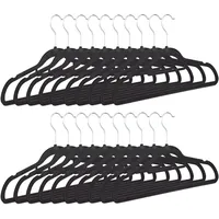 Relaxdays 80 x Kleiderbügel schmal, Samt Schwarz,Silber