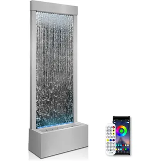 Longrun Large Garden Fountain, Indoor Fountain, Waterfall with App Control, LED Lighting, 45.5 x 20 x 123 cm, Stainless Steel Garden Water Wall, Indoor with Pump