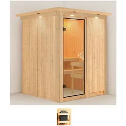 Sauna KARIBU "Milaja", beige (naturbelassen), ohne Ofen, (ohne Ofen), Saunen, ohne Ofen