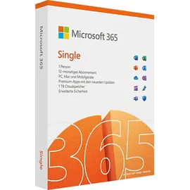 Microsoft 365 Single - 12 Monate für 1 Nutzer (5 Geräte), TB Cloudspeicher, Code in the box [Multiplattform]