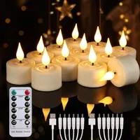 Cibnew Wiederaufladbare LED Teelichter mit Fernbedienung, flackernde Teelichter mit Timer, USB Akku Teelichter für Weihnachten, Adventskranz und Tischdeko (12 Stück Beige)