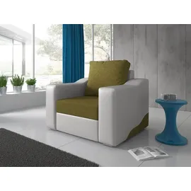 Fun Möbel Ecksofa Set COLLIN Ottomane Rechts + Sessel Weiss / Olivgrün - Weiß