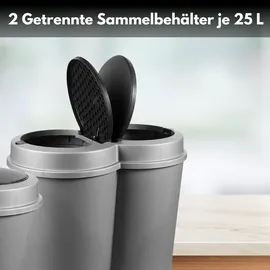 2friends 1er Set Mülleimer 50 Liter Abfalleimer mit schwarzem Schiebedeckel Kunststoff grau/schwarz - Grau/Schwarz