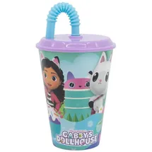Stor Kinderbecher mit Deckel und Strohhalm Gabbys Puppenhaus 430ml - Wiederverwendbarer Kunststoffbecher für Kinder - Auslaufsicher