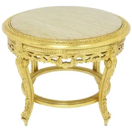 Casa Padrino Großer Casa Padrino Barock Beistelltisch mit Marmorplatte Gold Creme 70 x 45 cm - Runder Antik Stil Tisch - Barock Wohnzimmer Möbel