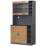 DOPWii Küchenbuffet 100x47x187cm,Küchenschrank,Höhenverstellbare seitliche Ablagefächer Küchen-Highboard,Freistehend,Buffet mit LED-Beleuchtung & Kabellöchern grau