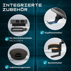Five Stars Five Stars® Gaming Schreibtisch - Computertisch - 100x50x75 cm - Gaming-Schreibtisch mit LED-Beleuchtung - Schwarze Carbon