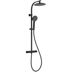 Schütte Duschsystem MADURA FRESH, Regendusche mit Thermostat Duscharmatur, Handbrause mit 3 Funktionen, Duschbrause Schwarz matt
