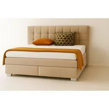 mebloland Boxspringbett VERONA 140 x 200 cm mit zwei 7-Zonen-Taschenfederkernmatratzen und gepolstertem Kopfteil. Farbe Beige - Beige