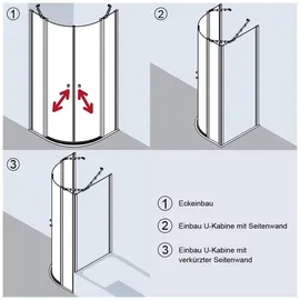 Kermi Ibiza 2000 Viertelkreis-Duschkabine mit Pendeltüren 80 x 80 cm, Radius 55 cm, Duschkabinen, I2O20080202AK,