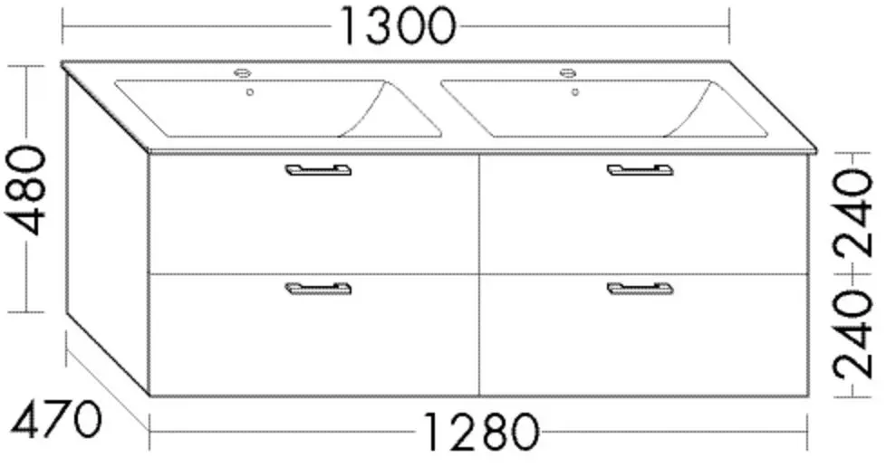 Burgbad Waschtischunterschrank Sys30 PG2 Echo 480x1280x470 Tectona Dekor Zimt, SFUQ128F3424 SFUQ128F3424