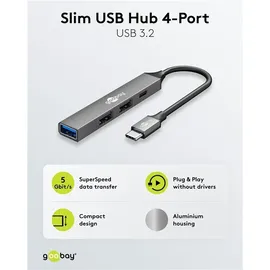 goobay Slim 4-Port USB-Hub, USB-CTM auf USB-CTM/USB-A, 5 Gbit/s