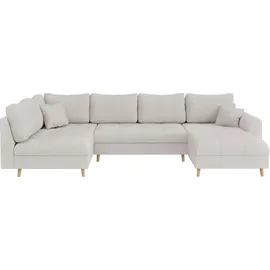 Home Affaire Wohnlandschaft HOME AFFAIRE "CHARRE U-Form mit Ottomane, Maße B/T/H: 310/161/81 cm", beige (creme), B:310cm H:81cm T:161cm, 92% Polyester, 8% Nylon, Sofas, Wohnlandschaft, feine Steppung, lose Rücken- und Zierkissen, auch in Cord und Bouclé