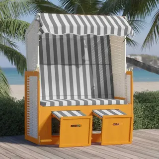 vidaXL Strandkorb mit Dach Poly Rattan und Massivholz Weiß