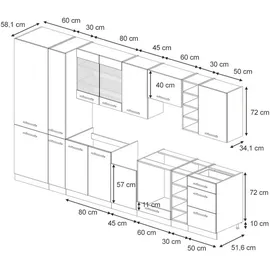 Vicco Küchenzeile Fame-Line 355 x 81,6 x 60 cm Dunkelblau/Grau