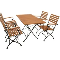 DEGAMO Garten Sitzgruppe Klappgarnitur HOFGARTEN 5-teilig (4X Armlehnensessel, 1x Tisch 70x120cm), Stahl schwarz pulverbeschichtet, Eukalyptus Holz braun geölt, FSC®-Zertifiziert, Outdoor