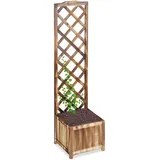 Relaxdays Rankkasten mit Rankgitter, wetterfest, Holz, für Balkon, Garten, Rosen, 25 L Kübel, 147 cm Rankhilfe, gebrannt,