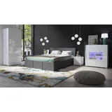 Schlafzimmer Komplett Set 5 tlg LABRI Grau- Weiss Hochglanz - Grau