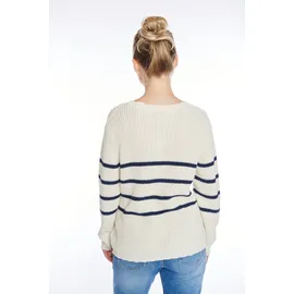 HaILY’S Strickpullover "LS C SK Vi44olet", Damen, Gr. M, cream, navy stripe, Strick, Obermaterial: 70% Baumwolle, 30% Polyester, gestreift, hüftbedeckend, V-Ausschnitt, Pullover Strickpullover