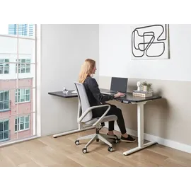 Beliani Schreibtisch Links Schwarz u. Weiß Melamin L-form 160x59 cm mit Metallgestell Elektrisch Höhenverstellbar Büro Steh-sitz-tisch Stehtisch