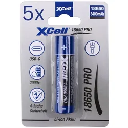 XCell 5x XCell 18650 Pro Li-Ion Akku 3,6V 3400mAh mit USB-C Akku