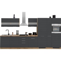 Kochstation Küche »KS-Luhe«, 390 cm breit, wahlweise mit oder ohne E-Geräten, gefräste MDF-Fronten, grau