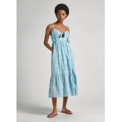 Pepe Jeans für Damen. PL953533 Mallory Kleid blau (S), Lässig, Baumwolle, Ärmellos / Hosenträger