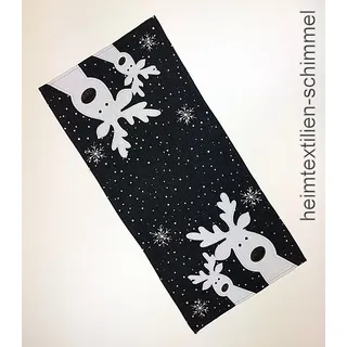 Raebel OHG Tischläufer mit lustigem Elch und Rentier Motiv als Deko Tischdecke Weihnachten kurz 40 x 85 cm grau weiß Silber