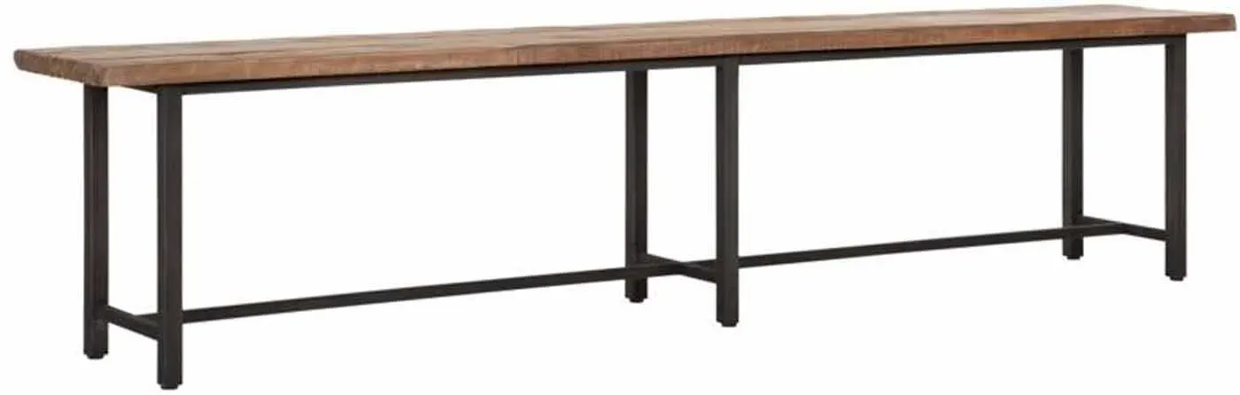Sitzbank Beam aus recyceltem Teak und Metall, Industrial Design, naturfarben, 215 cm, für 3–4 Personen