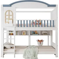 XDOVET Etagenbett mit Fallschutz und Gitter Dach und Fenster