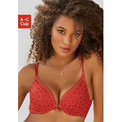 Push-up-BH S.OLIVER "Clarissse", Damen, Gr. 80, Cup C, rot, Microtouch, Obermaterial: 94% Polyamid, 6% Elasthan, feminin, BHs, mit feiner Spitze und Trägern in Bänder-Optik