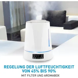 Grundig Luftbefeuchter und Aroma Diffuser 4L - Diffuser Ätherische Öle - Humidifier mit Hygrometer und Zeitschaltuhr - Räume der 15 zu 30m2 - 26 x 15 x 33 CM - Weiß