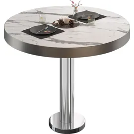 GGM Möbel Bistrotisch Ø 60 x 77 cm Weiß Marmor/Edelstahl