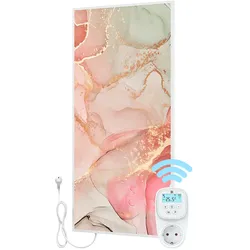 Bringer® Bild Infrarotheizung mit Rahmen - Fluid Art Marmor Optik, rosa - 1000 / mit Smart Thermostat und App