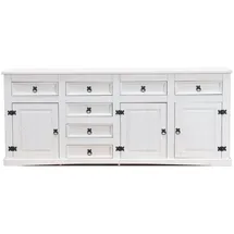VCM ebuy24 Sideboard mit 7 Schubladen und 3 Türen Breite 200 cm, Höhe 84 cm weiss/gewachst.