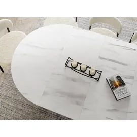 WFL GROUP Esstisch Rund Ausziehbar mit Lamellen im Loft-Stil – 100 bis 180 cm – Industrieller Tisch mit Schwarzen Metallbeinen, Platzsparend für Wohnzim... - Weiß