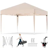 TRIUMPHKEY Pavillon,Faltpavillon 3x3 Wasserdicht Stabil,Pavillon Faltbar Wasserabweisend UV-Schutz 50+, Pavillion mit Tragetasche, Höhenverstellbarer Gartenpavillon,für Outdoor Garten Camping,Beige
