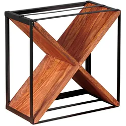 Kadima Design Weinregal: Handgefertigtes Massivholz & Metallrahmen, Platz für 16 Flaschen, X-Form, Sheesham-Holz. Braun, 37x20x37 cm