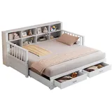Odikalo Ausziehbett Schlafsofa Daybett Stauschrank USB 2 Schubladen 90/180x190cm Weiß/Grau weiß