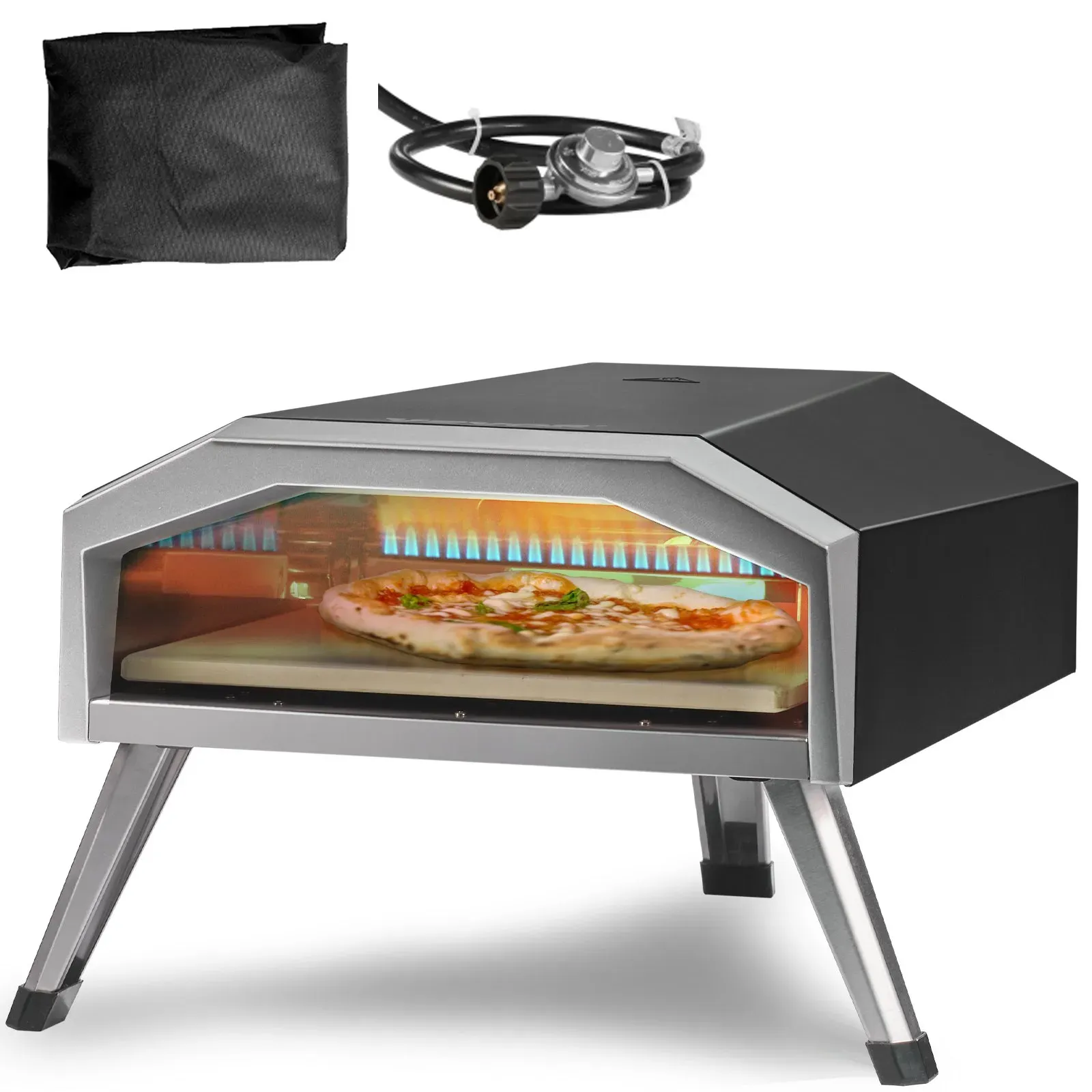 VEVOR Tragbarer Pizzaofen Outdoor 330 mm, Gas Pizzaofen, Edelstahl Pizzaofen, Max. 540 °C Reduktionsventil & Pizzastein & Tragetasche –  Premium Pizza Backofen für Garten