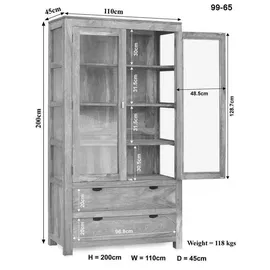 Massivmoebel24 Vitrine Akazie 110 x 45 x 200 cm Beige/Weiß