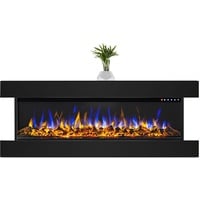 GLOW FIRE Elektrokamin mit Heizung und Kaminfeuer (Wandkamin CLEAR 50) - elektrischer Kamin mit LED-Feuer in 3 Farben, Heizlüfter, Deko & Fernbedienung - zum Aufhängen an der Wand - 152x53 cm, Schwarz