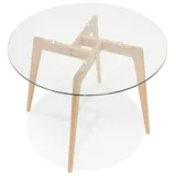Kadima Design Rundtisch aus Glas, Ø 100 cm, Holz Beine, Kompakt, Modern Esstisch