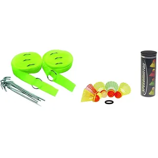 Speedminton® Easy Court Pro - Spielfeld für Badminton/Crossminton Mix Speeder - 5er Pack Bälle Gemischt inkl. Windring