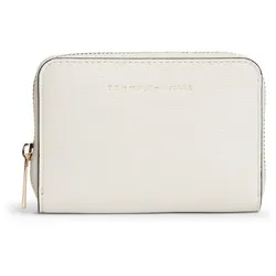 Geldbörse TOMMY HILFIGER "TH MODERN COMPACT ZA", Damen, creme, Lederimitat, Strukturmuster, unifarben, Basic, Kleinlederwaren, Damen Geldbeutel, Portemonnaie mit Logo-Schriftzug